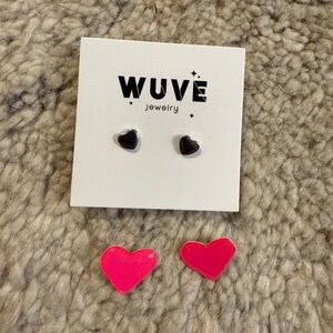 Heart Stud Earrings - Black and Pink